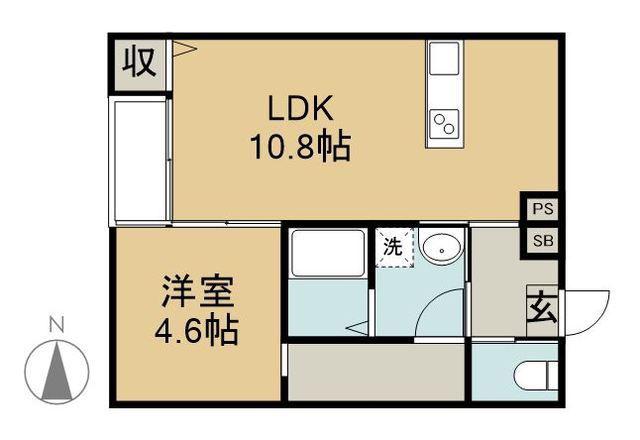 CUORE B棟(1LDK/2階)の間取り写真