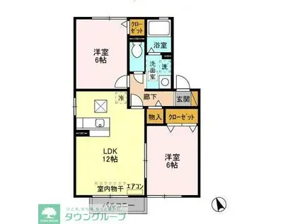 京成松戸線 五香駅 徒歩12分 2階建 築19年(2LDK/1階)の間取り写真