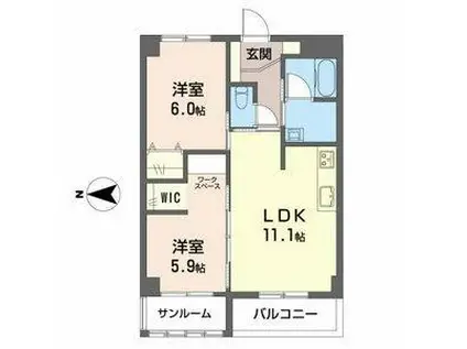 シャトレ小杉(2LDK/2階)の間取り写真