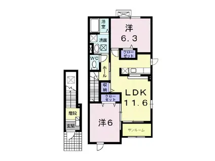 サンリットフジII(2LDK/2階)の間取り写真