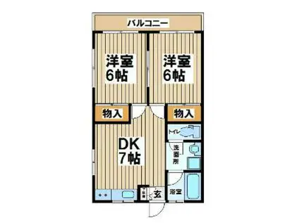 シオダハイツB棟(2DK/1階)の間取り写真