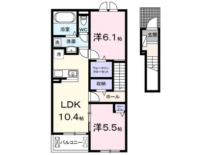 パークヒルズWAKA(2LDK/2階)の間取り写真