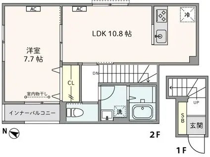 TR笹塚(1LDK/2階)の間取り写真