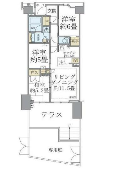 ブリリアシティ横浜磯子 I棟(3LDK/1階)の間取り写真