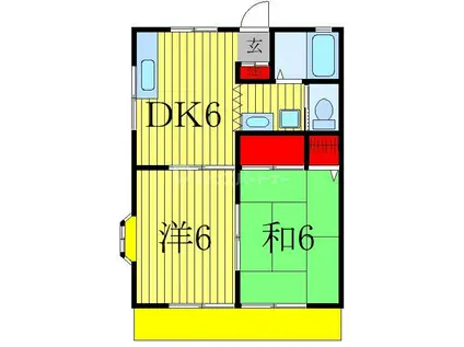 ハイツタチザワ3号棟(2DK/1階)の間取り写真
