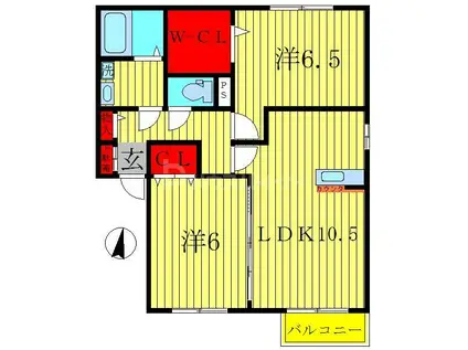 キャトルセゾンD棟(2LDK/1階)の間取り写真