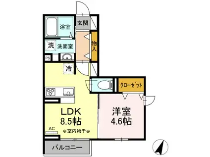 D-ROOM MILONGA(1LDK/2階)の間取り写真