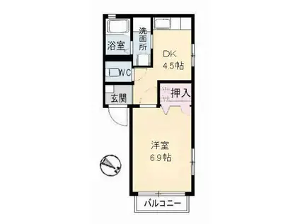 コンフォートS III棟(1DK/2階)の間取り写真