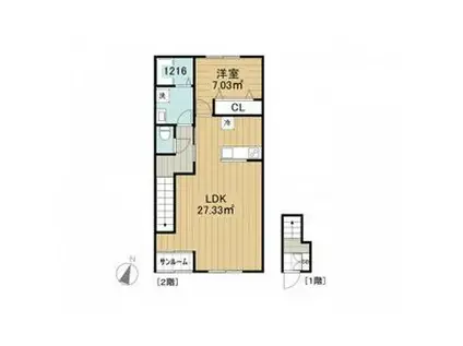 ベレッツァ伊坂台(1LDK/2階)の間取り写真