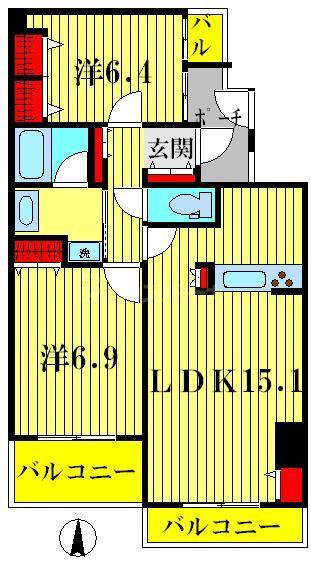 セザール第二東綾瀬公園(2LDK/4階)の間取り写真