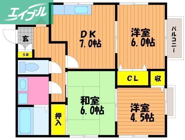 ジョイハウス福島(3DK/1階)の間取り写真