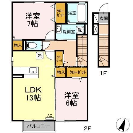 カイマナ・ヒラ(2LDK/2階)の間取り写真