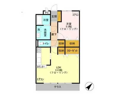トップヒルズ若宮(1LDK/2階)の間取り写真
