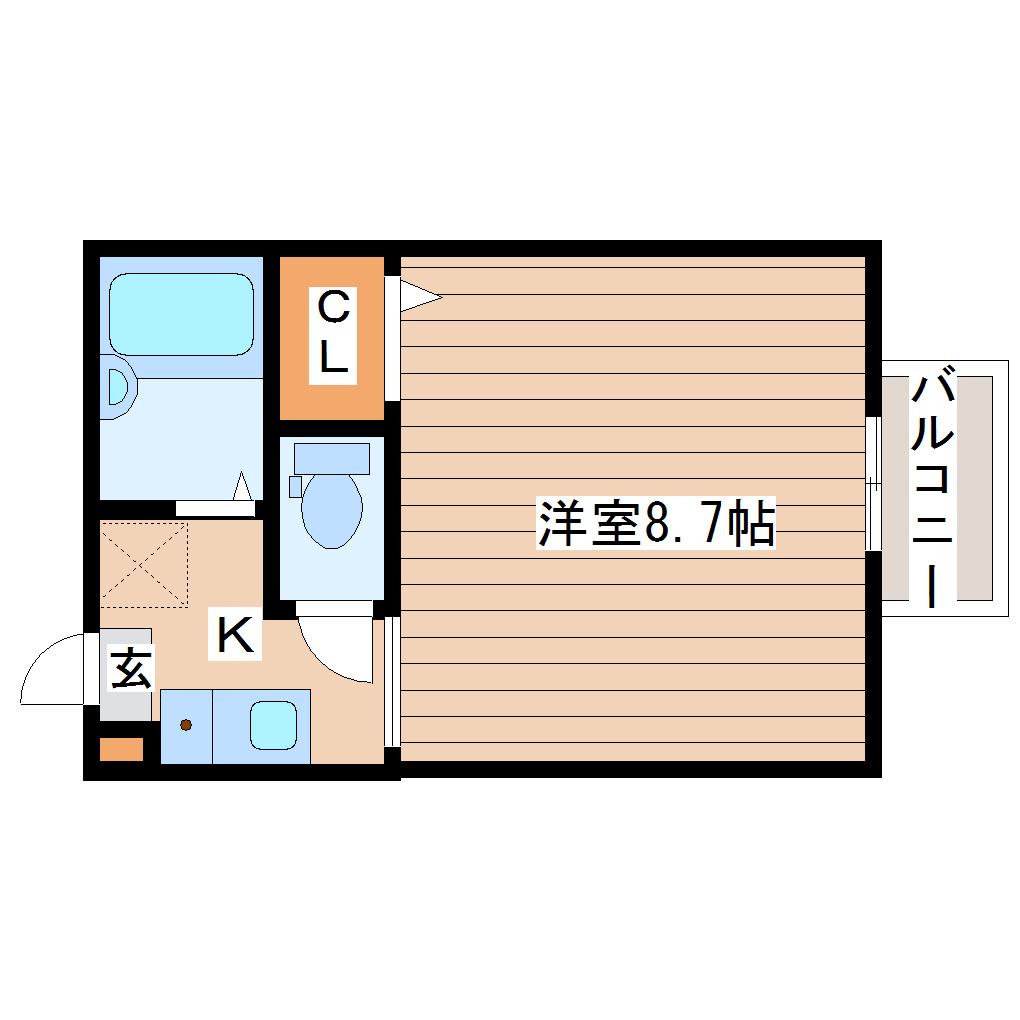 カーサ宮千代B(1K/2階)の間取り写真