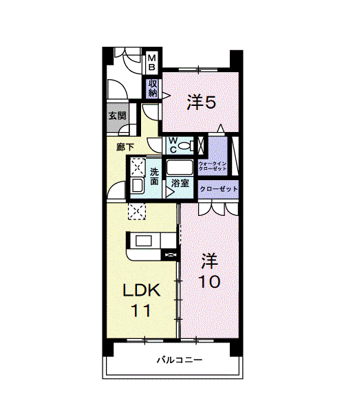 エクセレント・ヴィラ(2LDK/5階)の間取り写真
