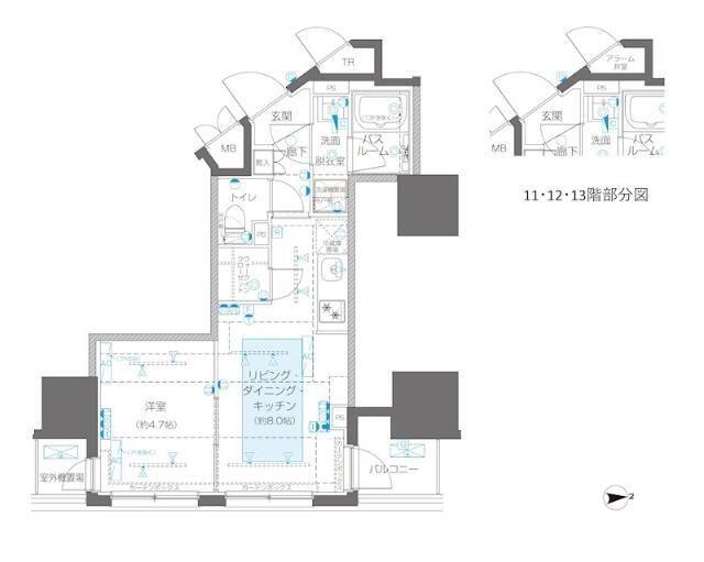 ズーム信濃町(1LDK/11階)の間取り写真