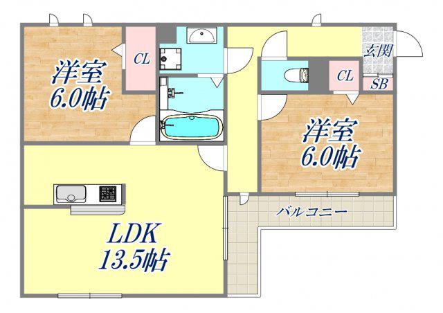 シャン ドリエ(2LDK/2階)の間取り写真
