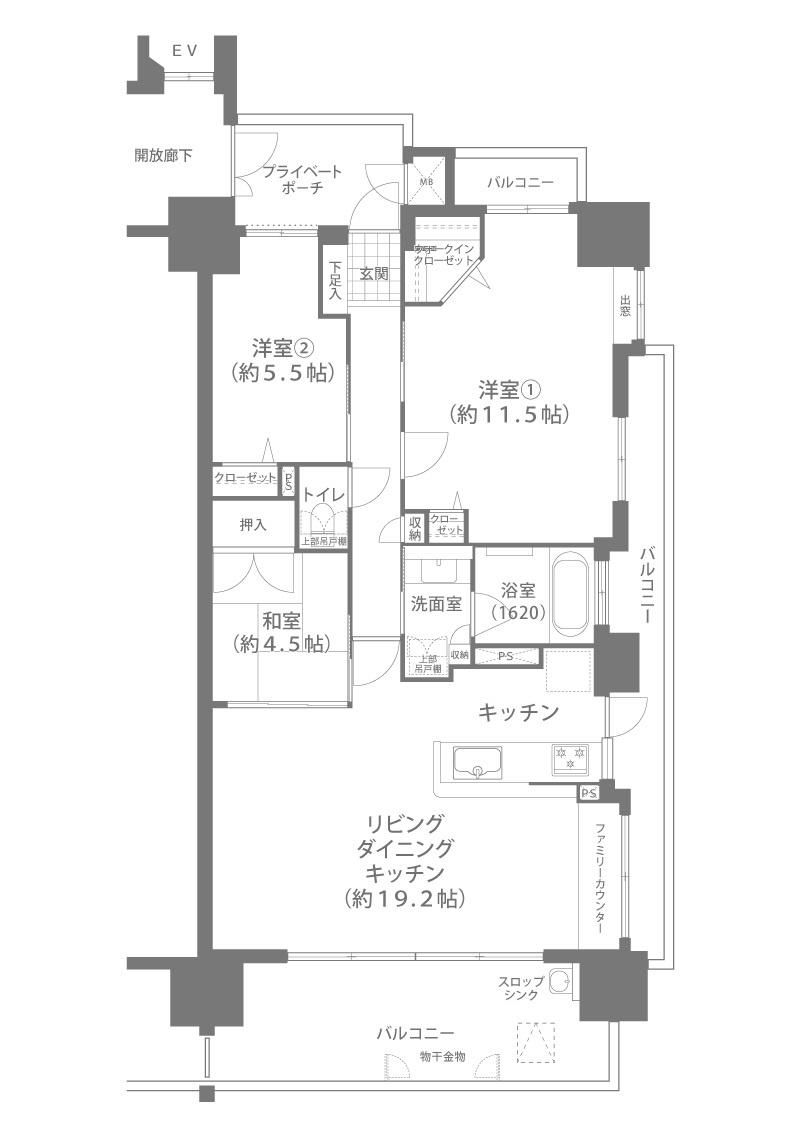 ヴェルディ岡山駅前(3LDK/7階)の間取り写真