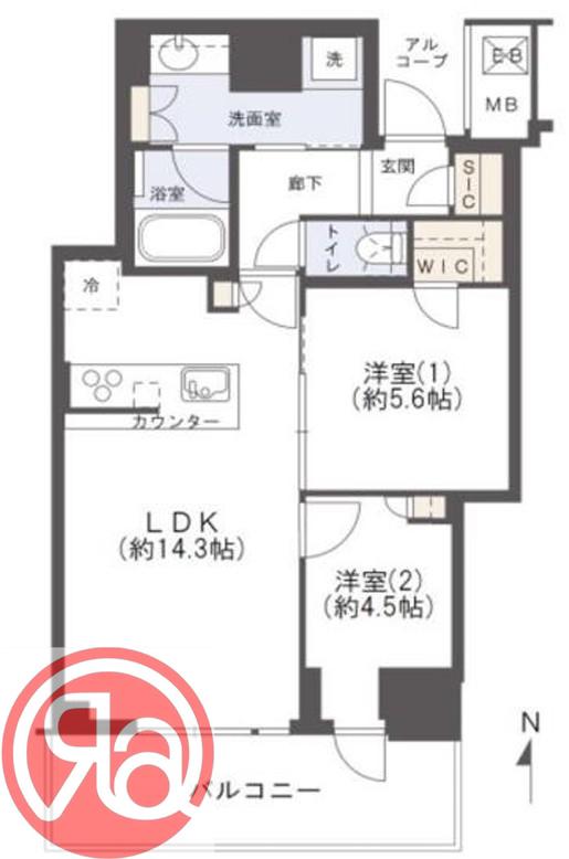 シエリアタワー大阪堀江(2LDK/9階)の間取り写真