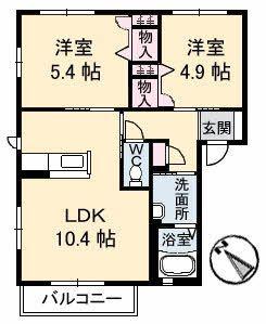 シャーメゾン高屋A棟(2LDK/2階)の間取り写真