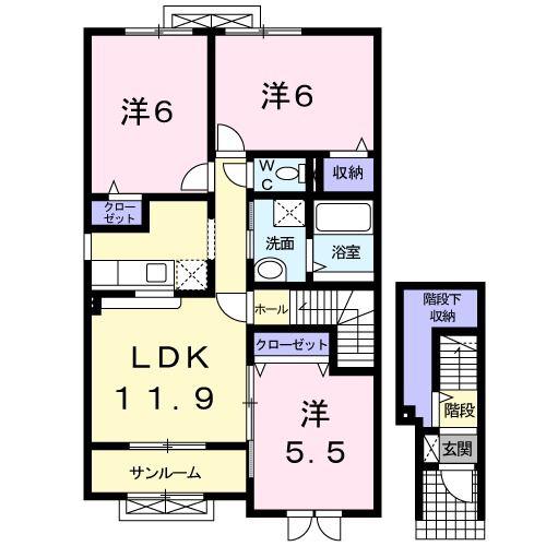 ベルソレイユII(3LDK/2階)の間取り写真