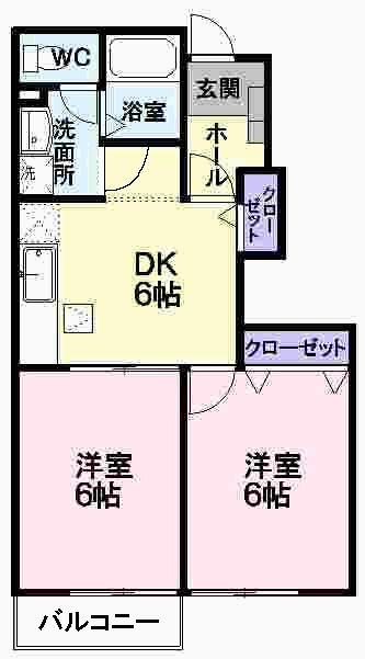 サンスタレ・ブルーヴァール(2DK/1階)の間取り写真
