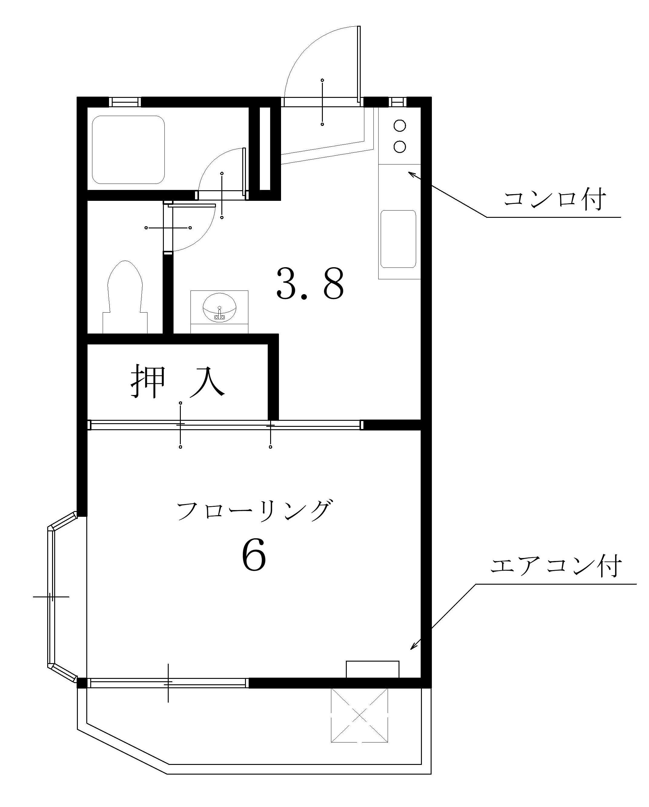 ハイツ堀ノ内(1K/1階)の間取り写真