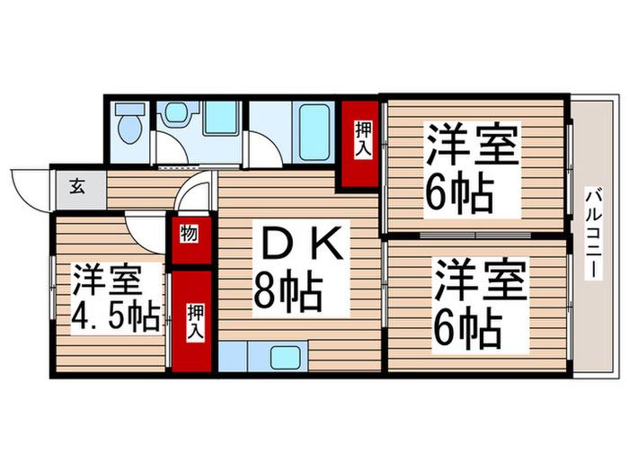 ファインライフ新所沢A棟(3DK/1階)の間取り写真