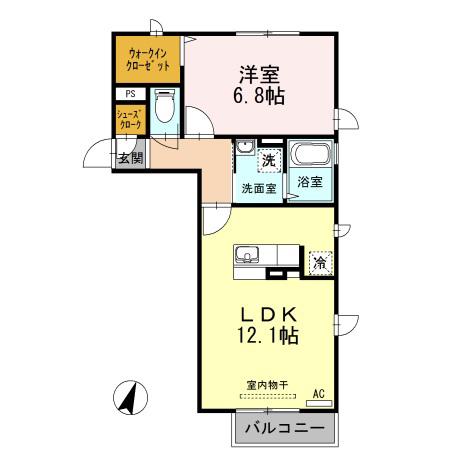D-ROOM八乙女A(1LDK/2階)の間取り写真
