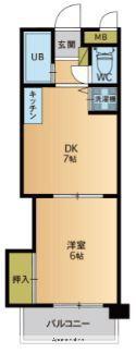ダブルーンVI西新(1DK/2階)の間取り写真