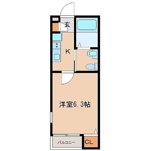天台フラット(1K/1階)の間取り写真