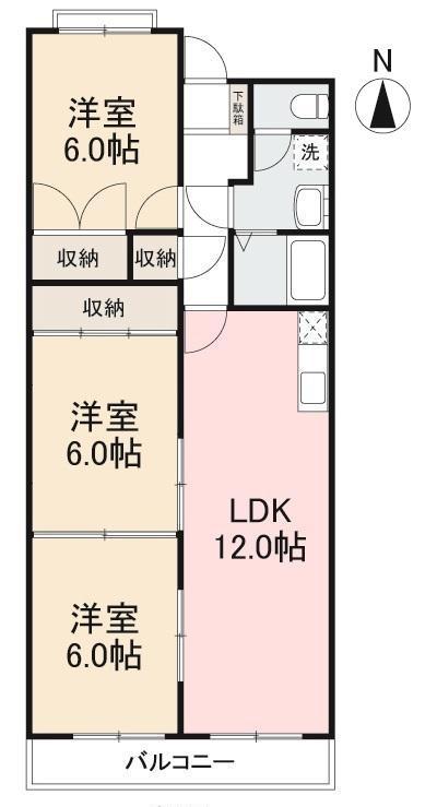 ファミール木太(3LDK/2階)の間取り写真