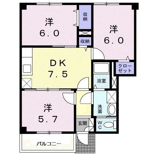 ドムスサンセールIIIB(3DK/1階)の間取り写真