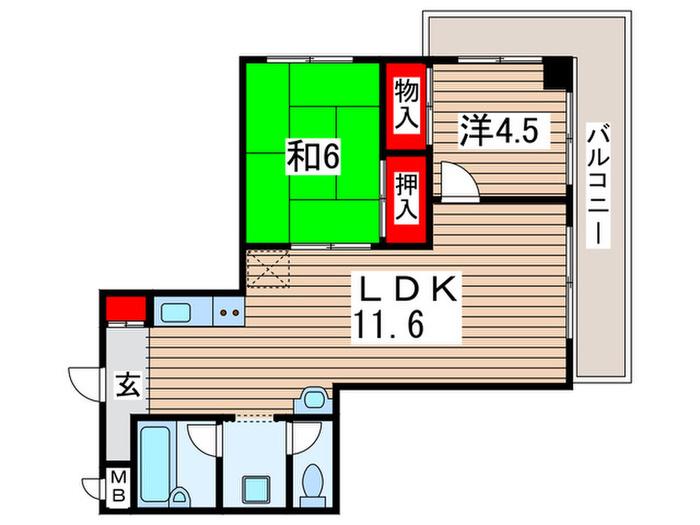 稲毛クレスト(2LDK/1階)の間取り写真