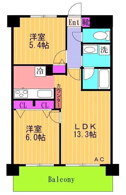 メルヴェーユ調布(2LDK/3階)の間取り写真