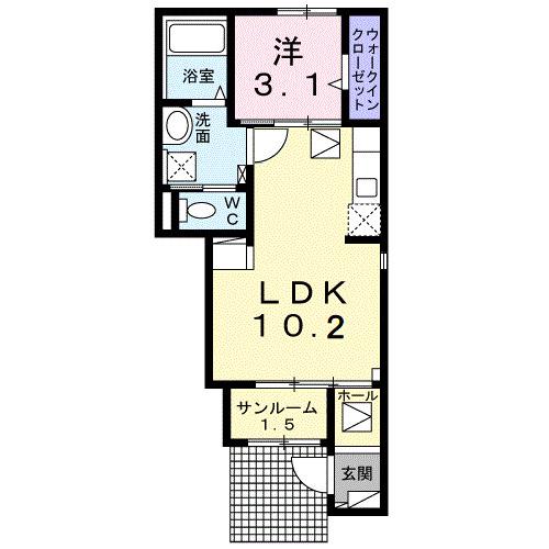 アルページュ A(1LDK/1階)の間取り写真
