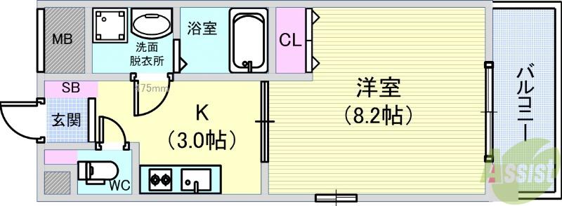 プロスペクト豊中服部(1K/2階)の間取り写真