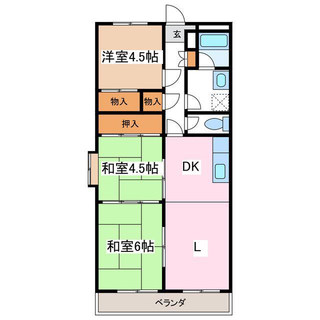徒士町アパルトメント(3LDK/2階)の間取り写真