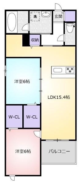 CANNON CORT(2LDK/1階)の間取り写真