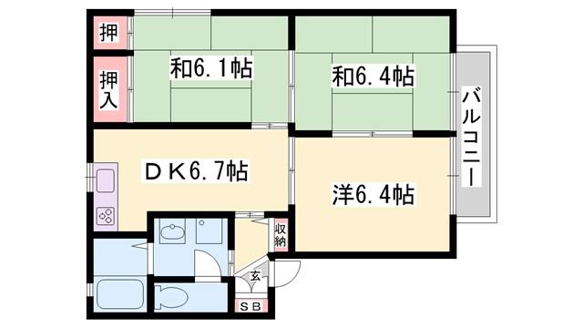 ディアス鵤 A棟(3DK/1階)の間取り写真
