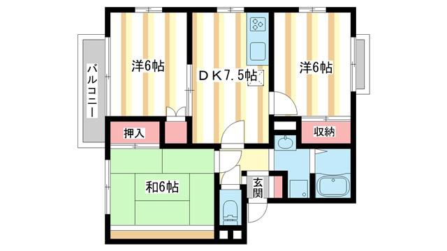 エステートピア学園前A棟(3DK/2階)の間取り写真