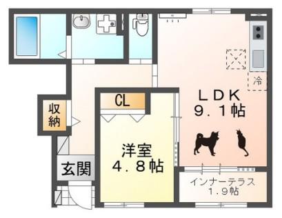 栄生 MS COURT(1LDK/1階)の間取り写真