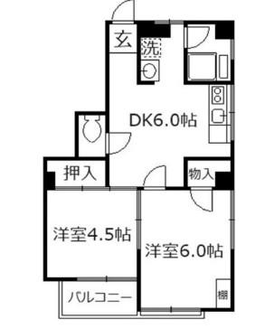 シャトー奥村(2DK/3階)の間取り写真