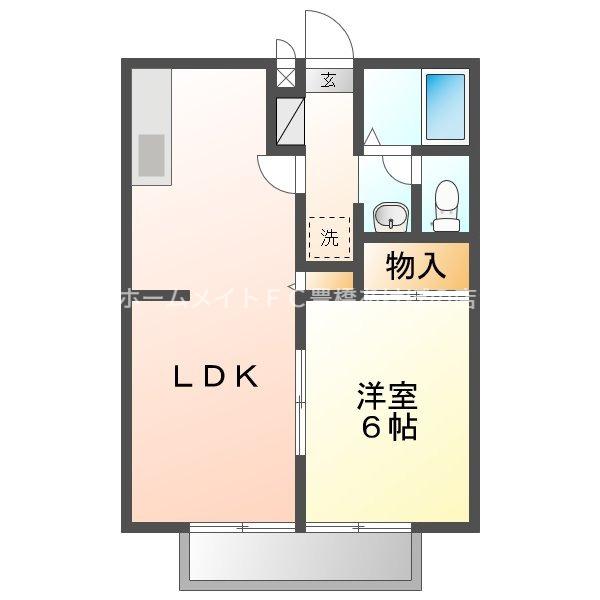 ビーライン浅野 H棟(1LDK/2階)の間取り写真