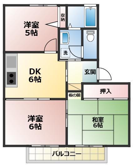 アーバンヒル妙典B棟(3DK/1階)の間取り写真