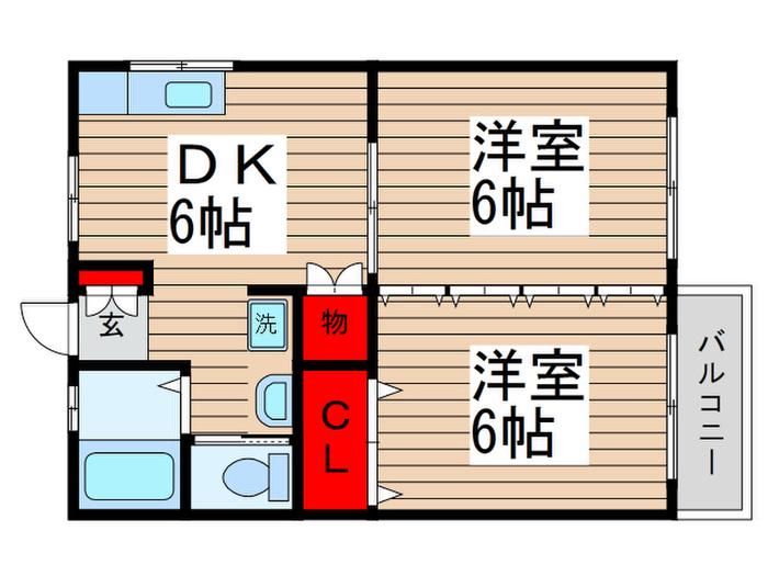 コーポそうだい(2DK/2階)の間取り写真