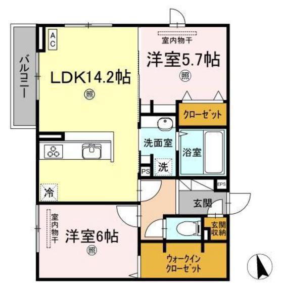 メゾン・ド・シェリI(2LDK/2階)の間取り写真