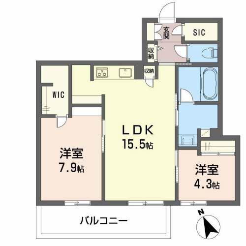 GRAND BLEU DE SASAOKA(2LDK/2階)の間取り写真