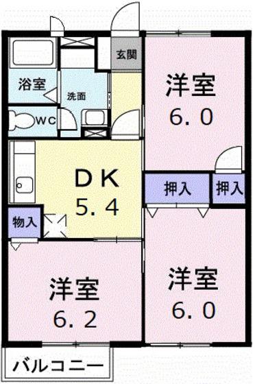 カサヴェルデ吉田II(3DK/2階)の間取り写真