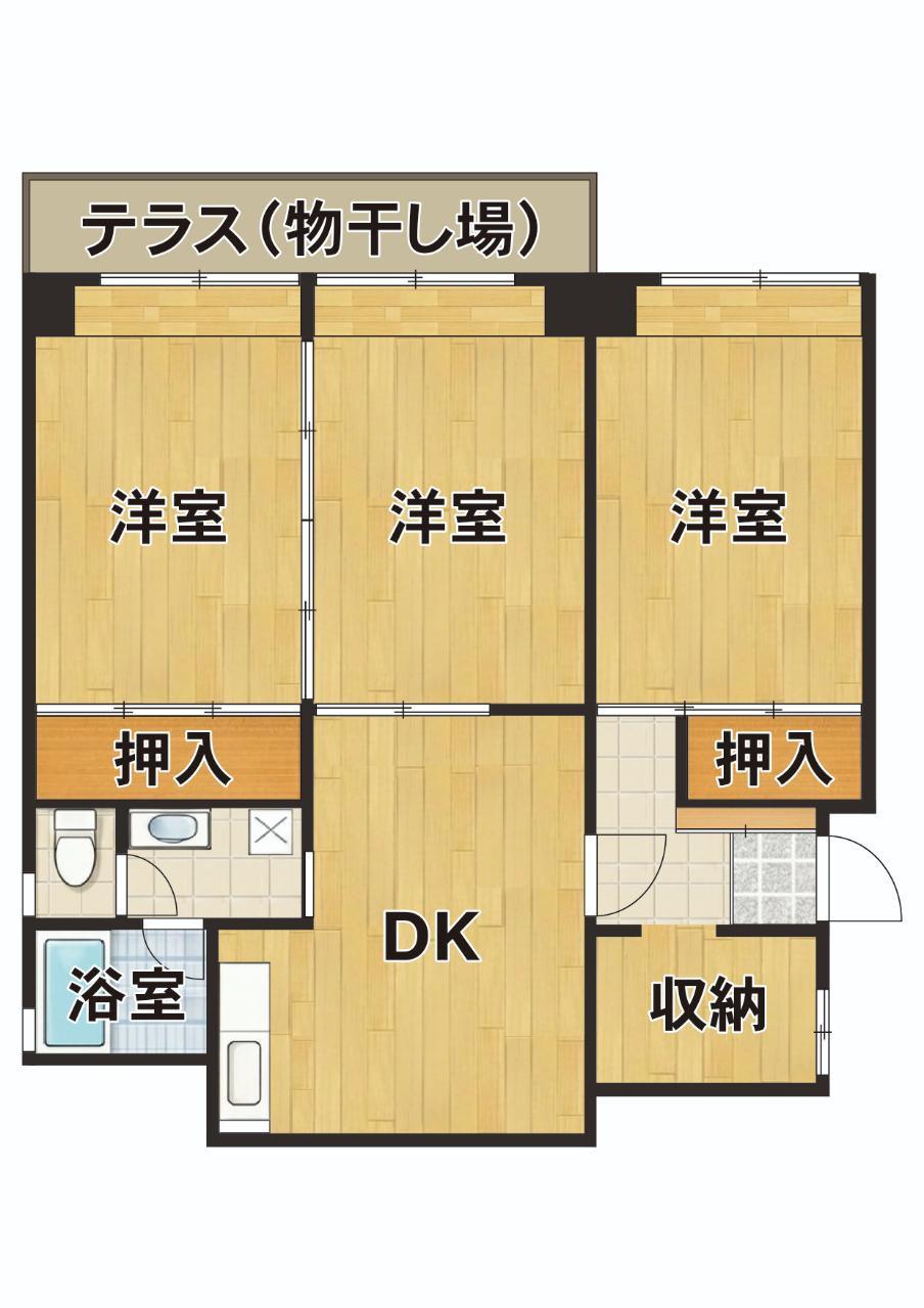 サンハイツ長者(3DK/1階)の間取り写真